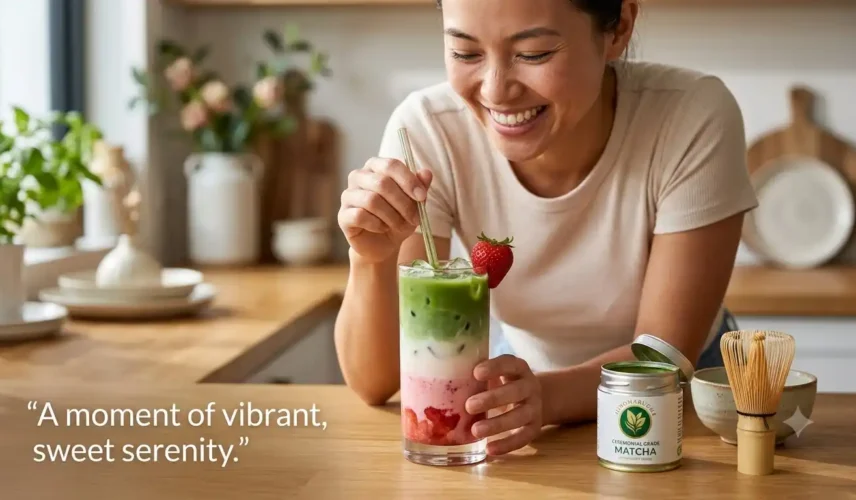 Strawberry Matcha Latte Recipe Pink Layered Drink